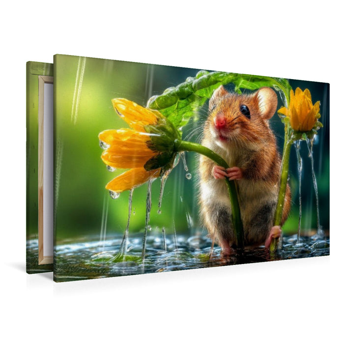 Premium Textil-Leinwand Ganz schön viel Regen für so eine zarte Blume