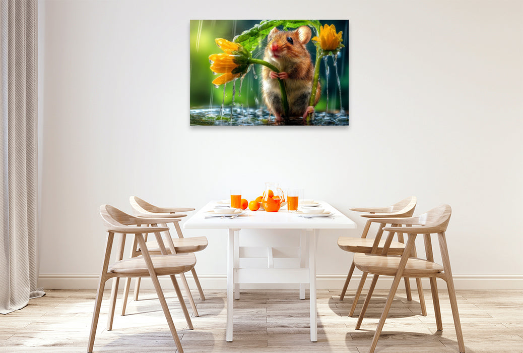 Premium Textil-Leinwand Ganz schön viel Regen für so eine zarte Blume