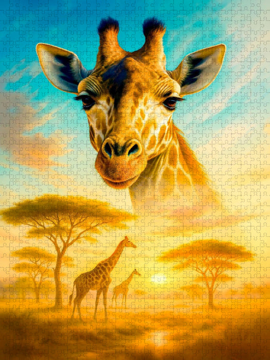 Hoher Blick - Giraffe zwischen Licht und Baum - CALVENDO Foto-Puzzle'