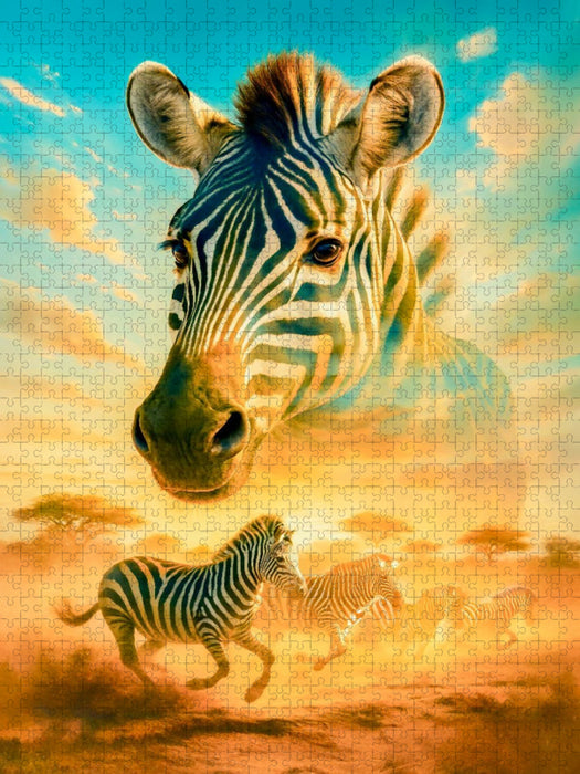 Afrikanische Harmonie - Zebra im Streifenlicht - CALVENDO Foto-Puzzle'
