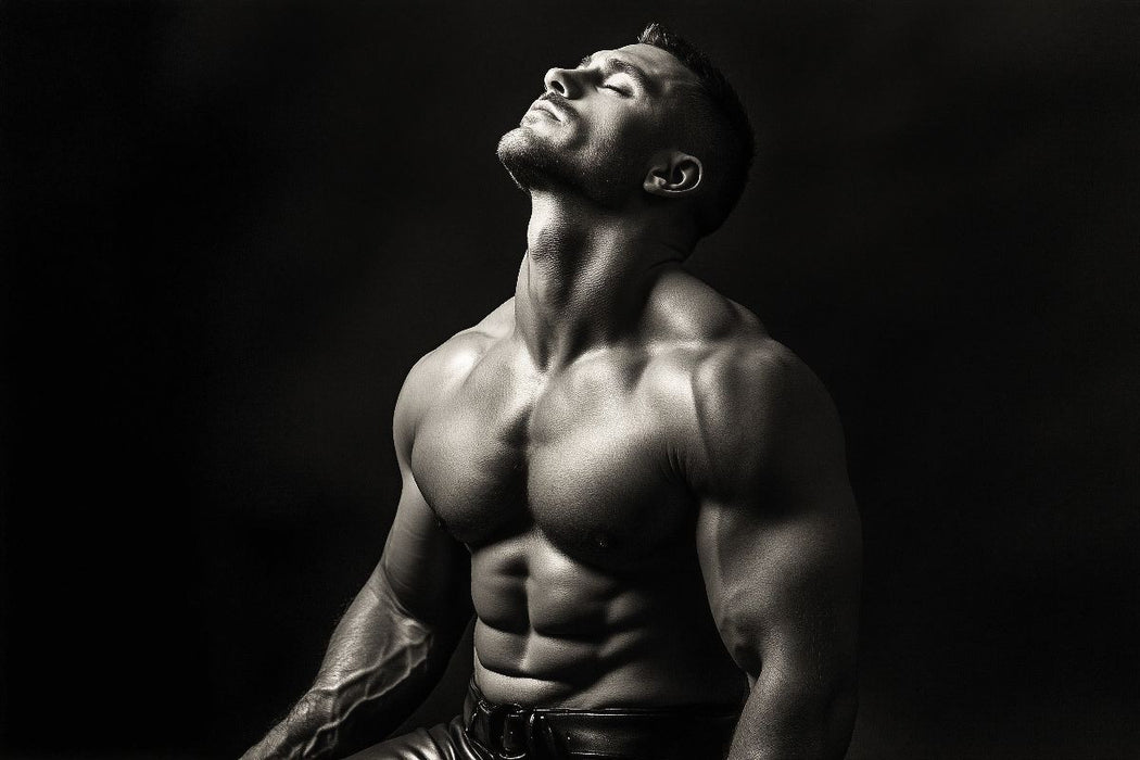 Premium Textil-Leinwand Seine Präsenz war schwer wie Leder, heiß wie Feuer