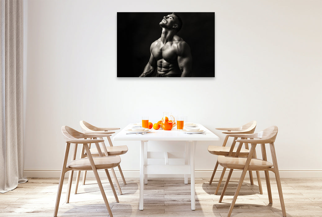 Premium Textil-Leinwand Seine Präsenz war schwer wie Leder, heiß wie Feuer