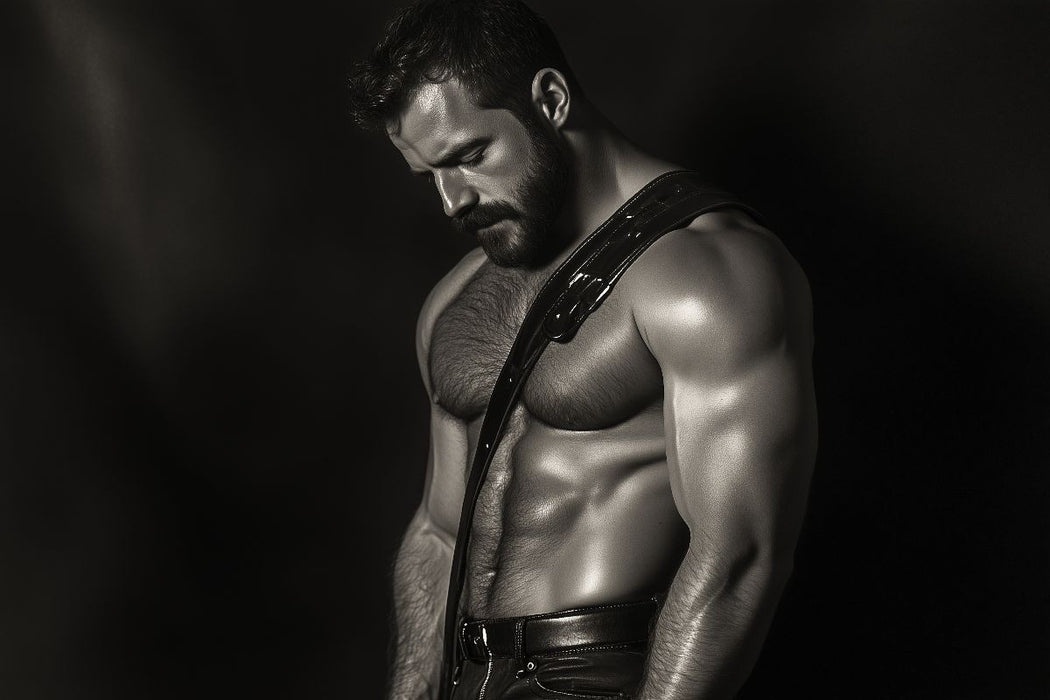 Premium Textil-Leinwand Er trug nichts außer Leder – und pure Dominanz