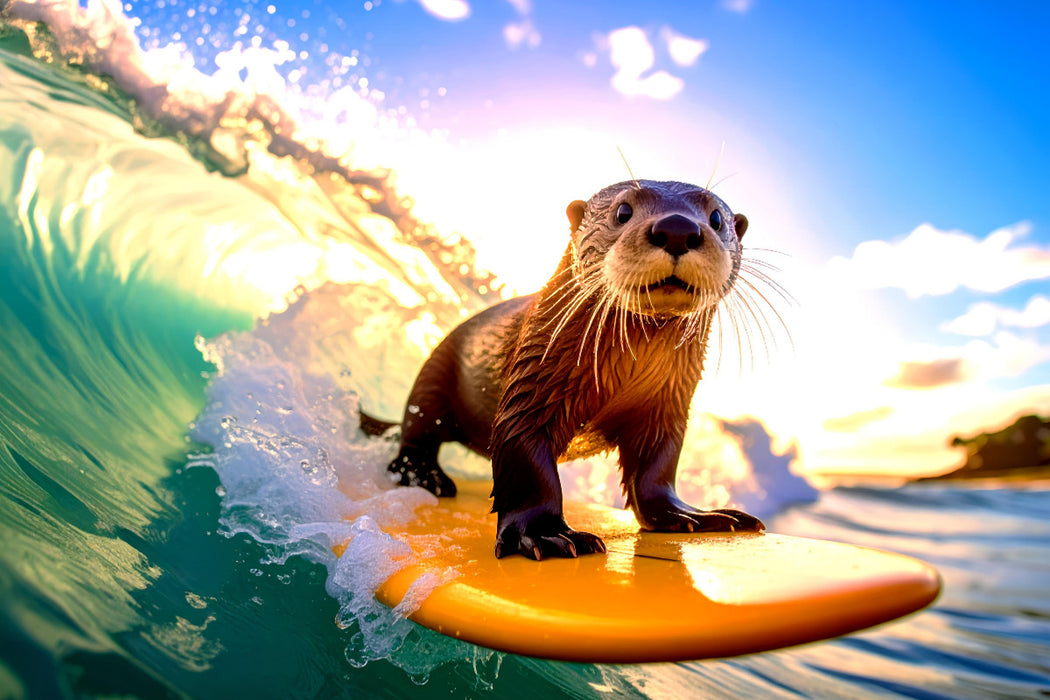 Premium Textil-Leinwand Otterly cool auf dem Surfbrett