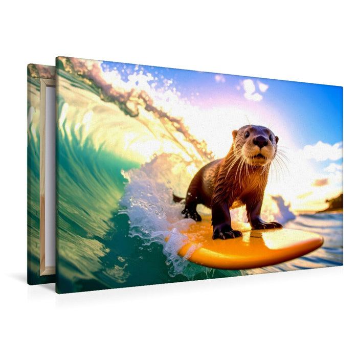 Premium Textil-Leinwand Otterly cool auf dem Surfbrett
