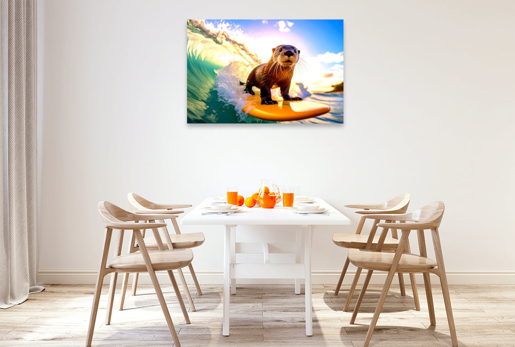 Premium Textil-Leinwand Otterly cool auf dem Surfbrett
