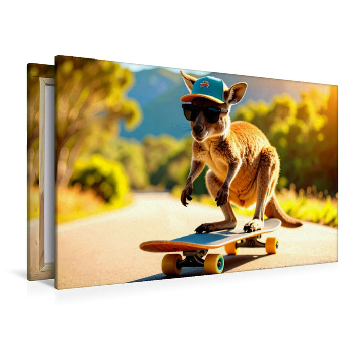 Premium Textil-Leinwand Der coole Känguru-Boarder