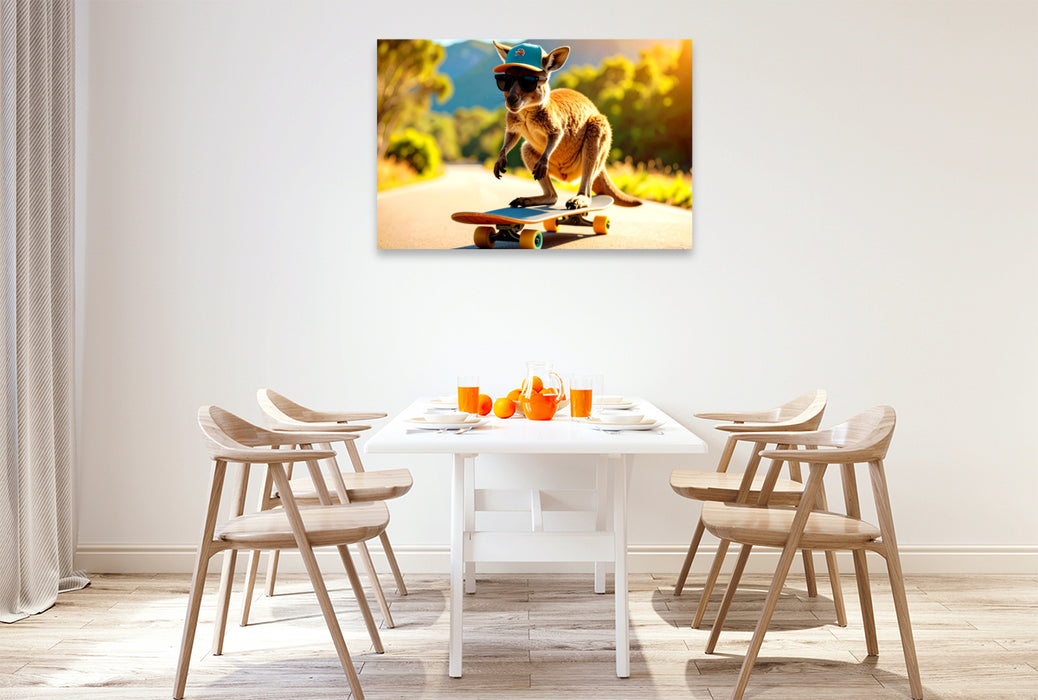 Premium Textil-Leinwand Der coole Känguru-Boarder