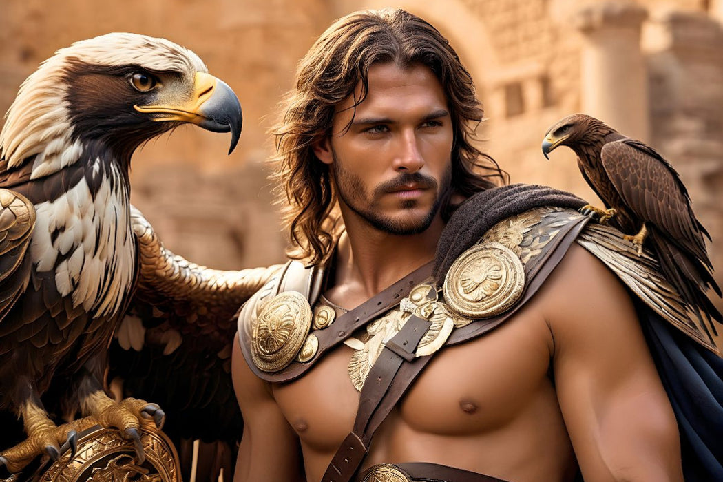 Premium Textil-Leinwand Heroischer Krieger mit mächtigem Adler