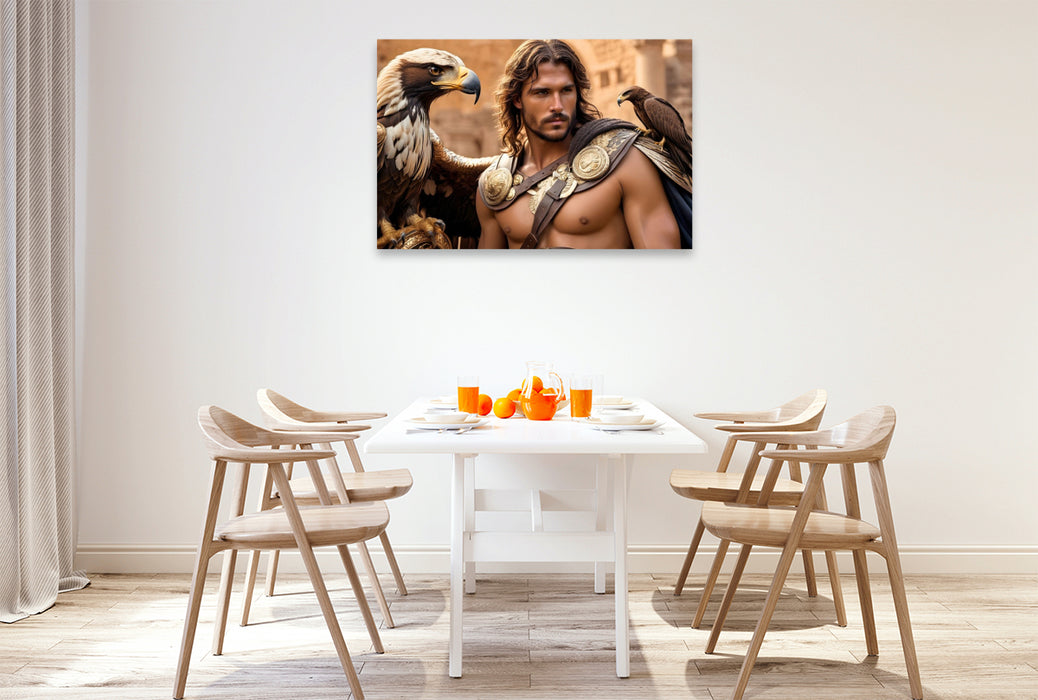 Premium Textil-Leinwand Heroischer Krieger mit mächtigem Adler