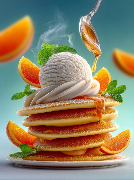 Duftende Pancakes werden verwöhnt von Vanilleeis und goldigem Sirup - CALVENDO Foto-Puzzle'