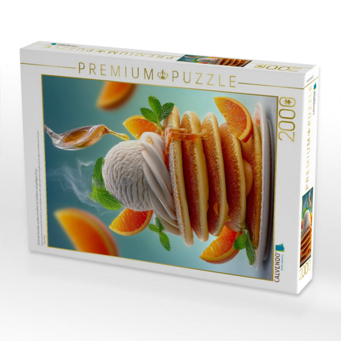 Duftende Pancakes werden verwöhnt von Vanilleeis und goldigem Sirup - CALVENDO Foto-Puzzle'