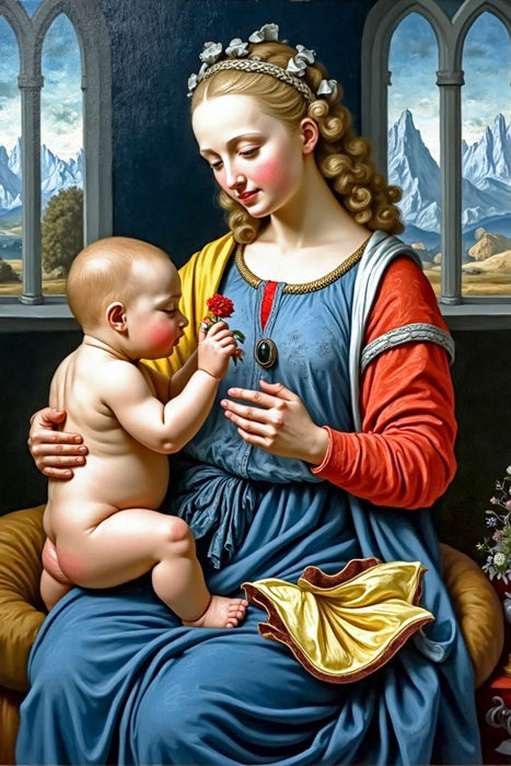 Premium Textil-Leinwand Inspiriert von Leonardo da Vinci/Madonna mit der Nelke (um 1475)