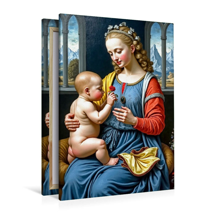 Premium Textil-Leinwand Inspiriert von Leonardo da Vinci/Madonna mit der Nelke (um 1475)