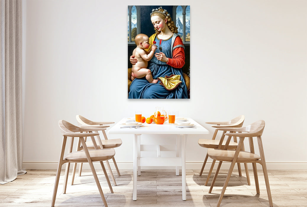 Premium Textil-Leinwand Inspiriert von Leonardo da Vinci/Madonna mit der Nelke (um 1475)