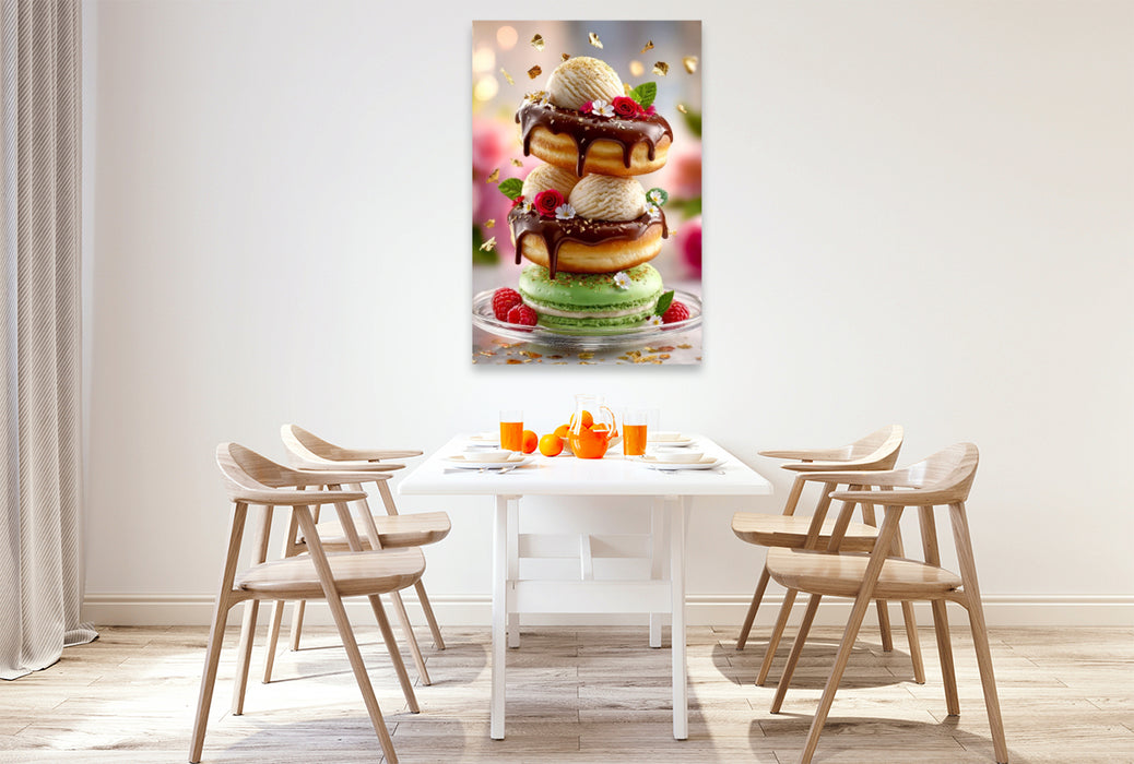 Premium Textil-Leinwand Süße Glückseligkeit - Donuts und Eiscreme