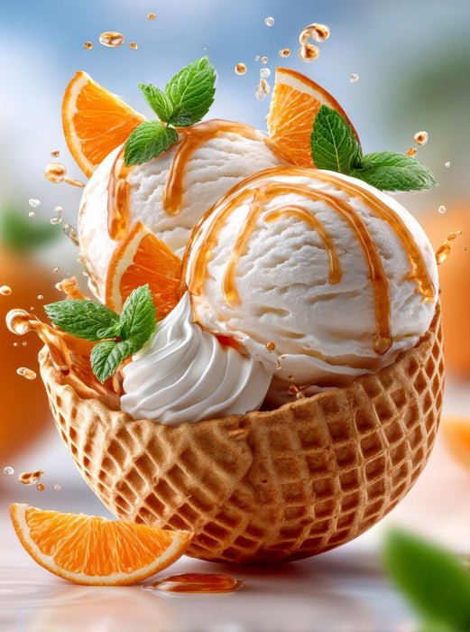 Herrlich verpackt in einer Waffel - Vanilleeis mit Orangen und Orangensirup - CALVENDO Foto-Puzzle'