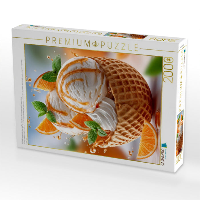 Herrlich verpackt in einer Waffel - Vanilleeis mit Orangen und Orangensirup - CALVENDO Foto-Puzzle'