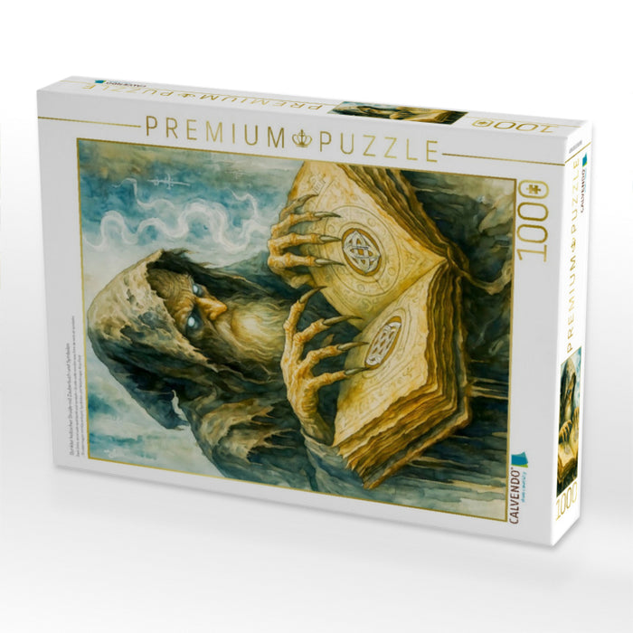 Dunkler keltischer Druide mit Zauberbuch und Symbolen - CALVENDO Foto-Puzzle'