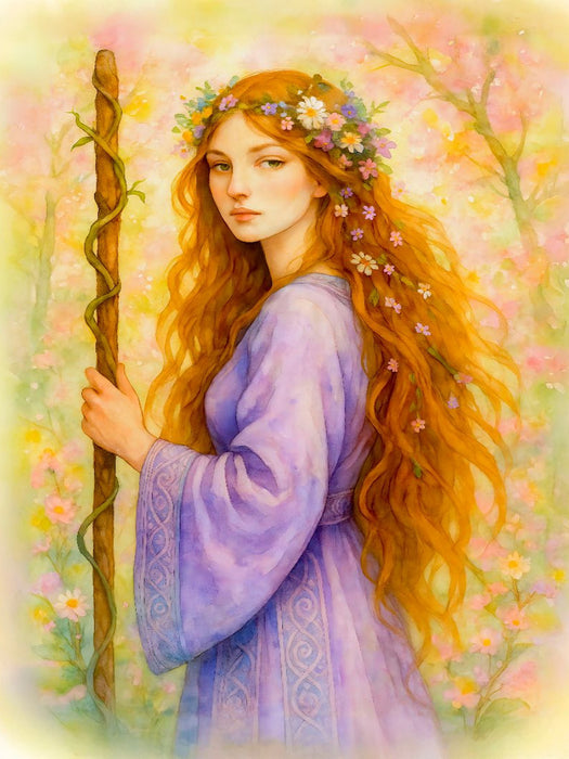 Zarte keltische Druidin mit violettem Kleid und Zauberstab - CALVENDO Foto-Puzzle'