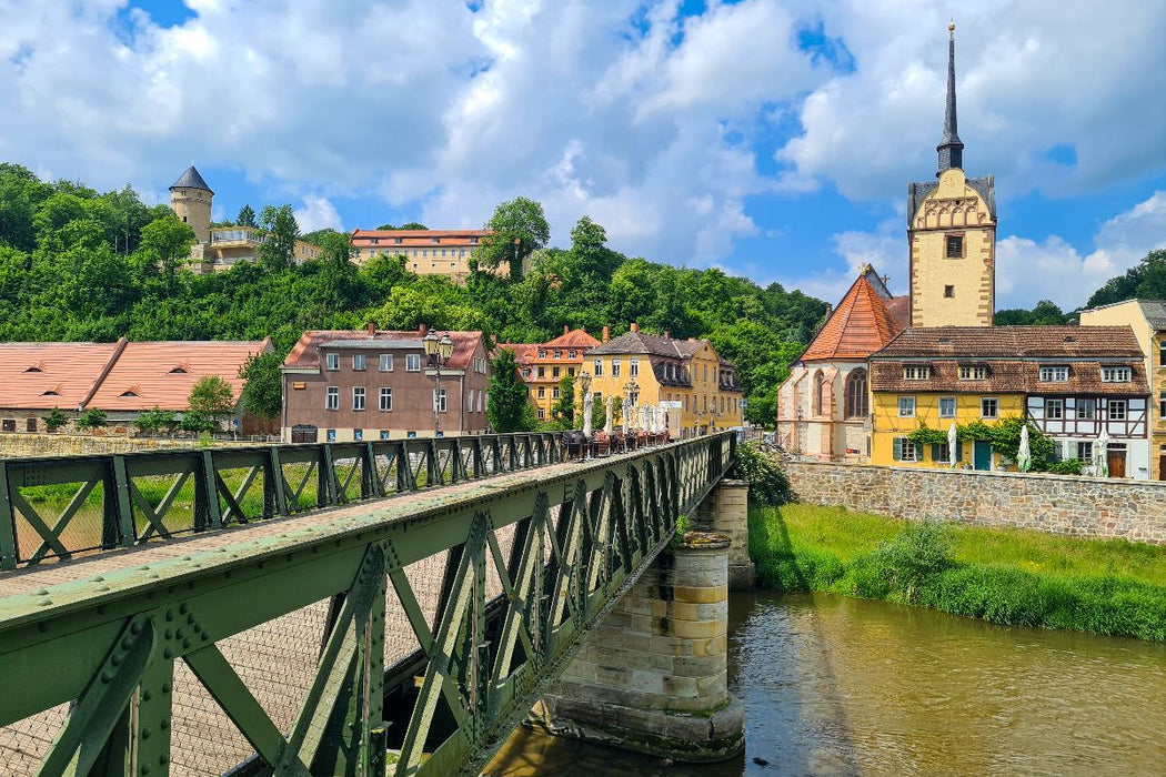 Premium Textil-Leinwand Gera - Untermhäuser Brücke und Blick auf die Schlossruine