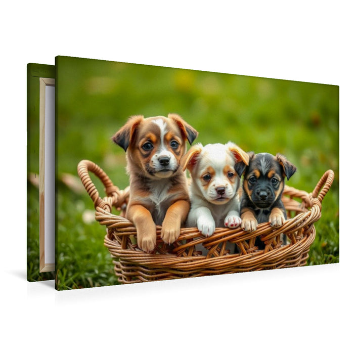 Premium Textil-Leinwand Mischlingswelpen