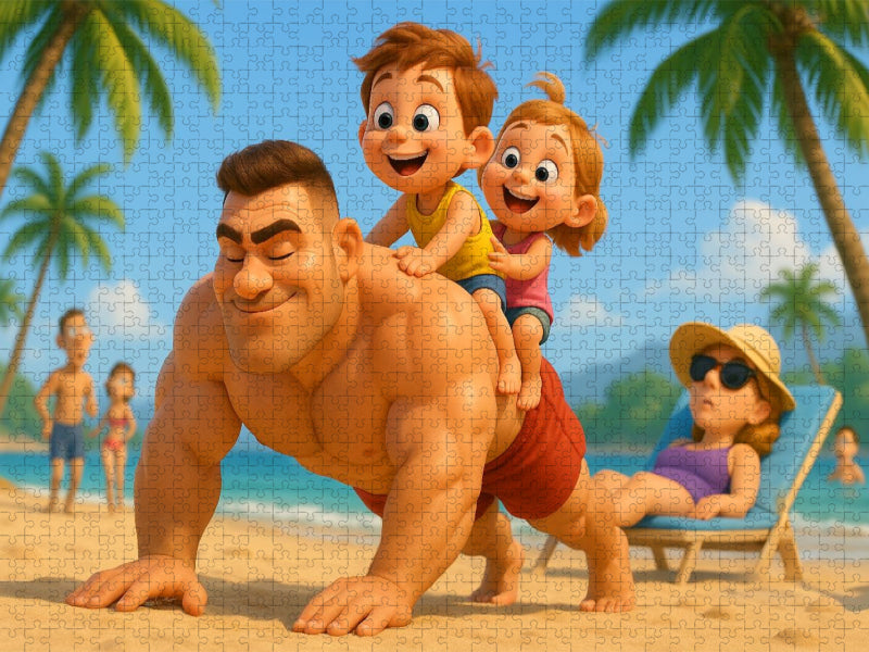 Kurze Übungen am Strand - Bodybuilder mit Familie - CALVENDO Foto-Puzzle'