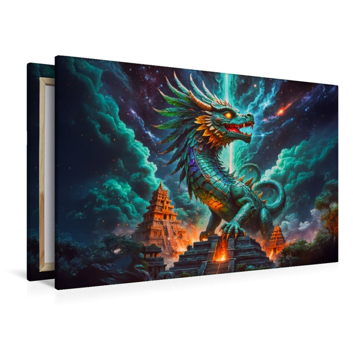 Premium Textil-Leinwand Quetzalcoatl, der gefiederte Schlangengott