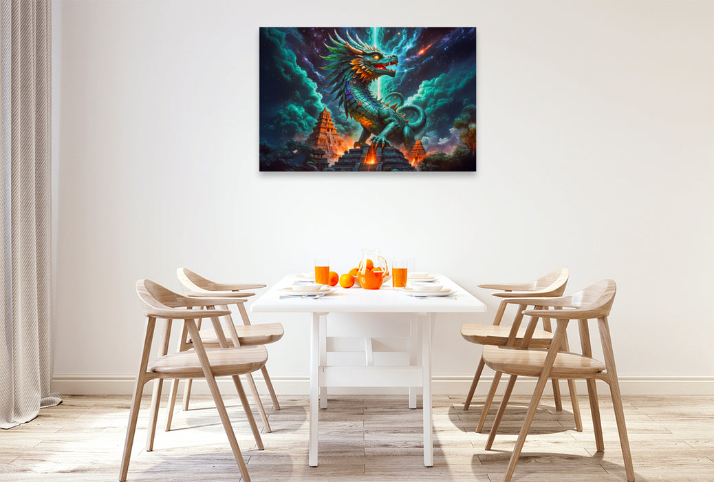 Premium Textil-Leinwand Quetzalcoatl, der gefiederte Schlangengott