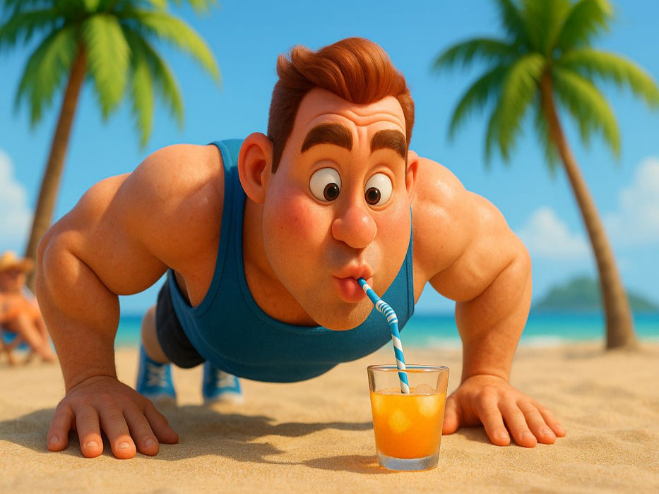 Jeder Liegestütz eine kleine Belohnung - Bodybuilder am Strand - CALVENDO Foto-Puzzle'