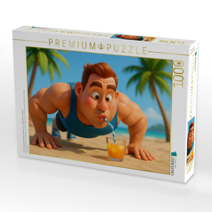 Jeder Liegestütz eine kleine Belohnung - Bodybuilder am Strand - CALVENDO Foto-Puzzle'