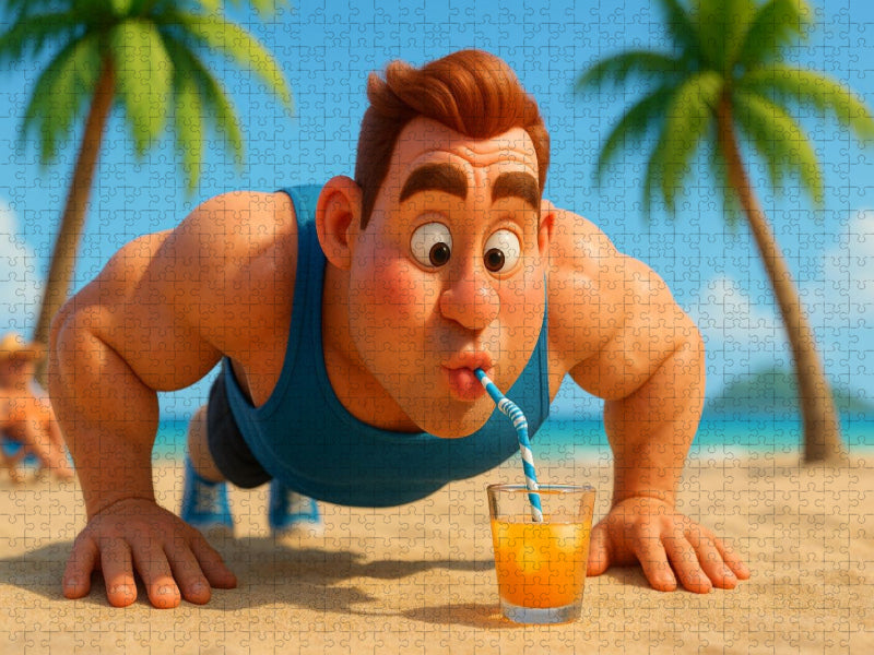 Jeder Liegestütz eine kleine Belohnung - Bodybuilder am Strand - CALVENDO Foto-Puzzle'