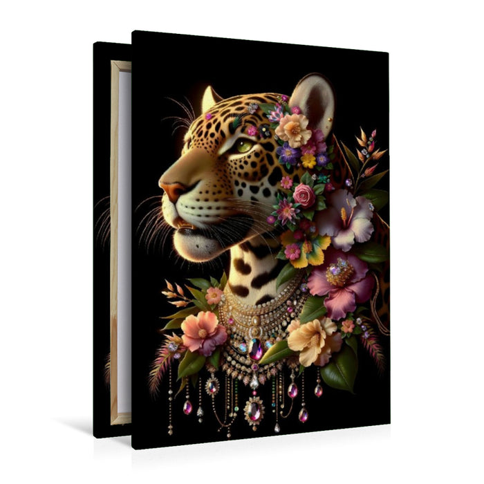 Premium Textil-Leinwand Leopardenzauber