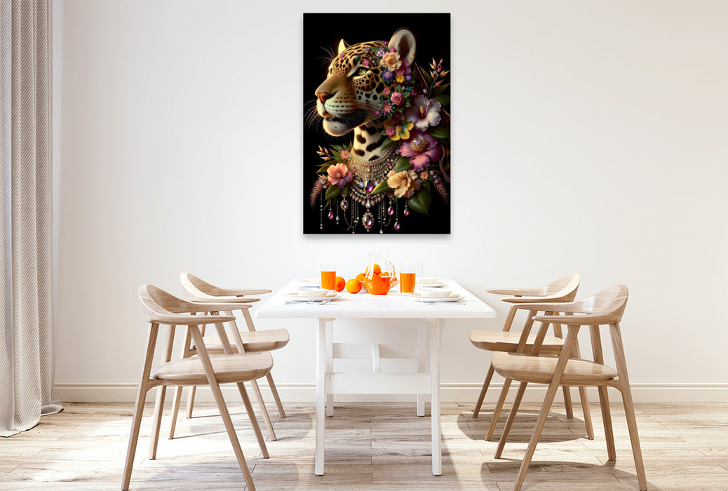 Premium Textil-Leinwand Leopardenzauber