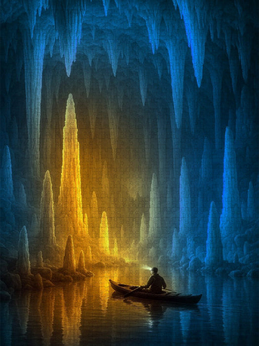 Im Lichtkegel - Tropfsteine in einer Höhle - CALVENDO Foto-Puzzle'