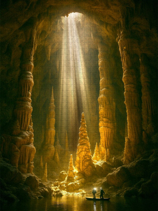 Lichtstrahl in die Tiefe einer riesigen Höhle - CALVENDO Foto-Puzzle'