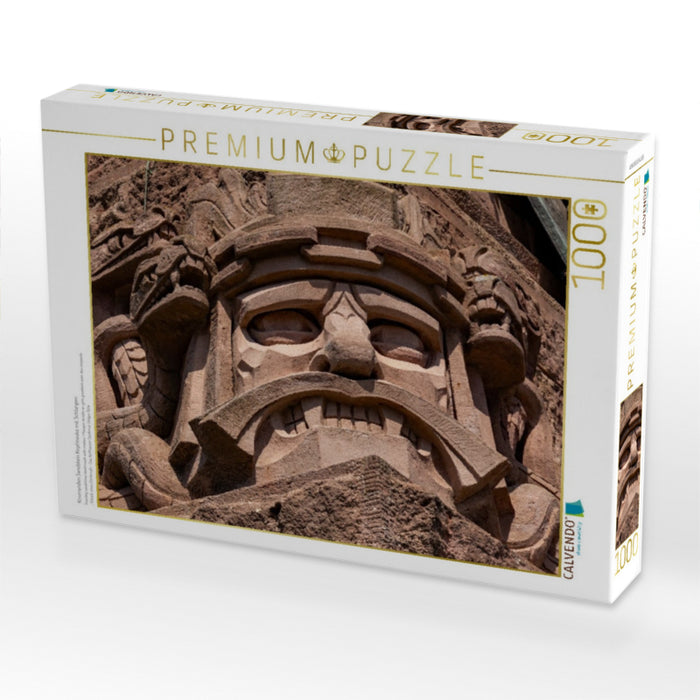 Knurrenden Sandstein Kopfmaske mit Schlangen - CALVENDO Foto-Puzzle'
