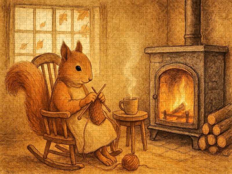 Kaminträume – Das strickende Eichhörnchen - CALVENDO Foto-Puzzle'