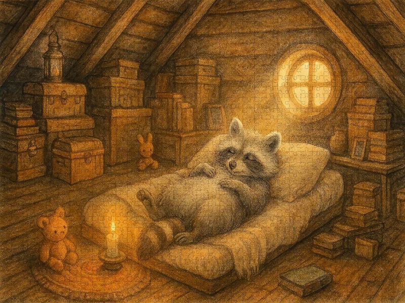 Dachbodenträumer – Der kleine Waschbär - CALVENDO Foto-Puzzle'