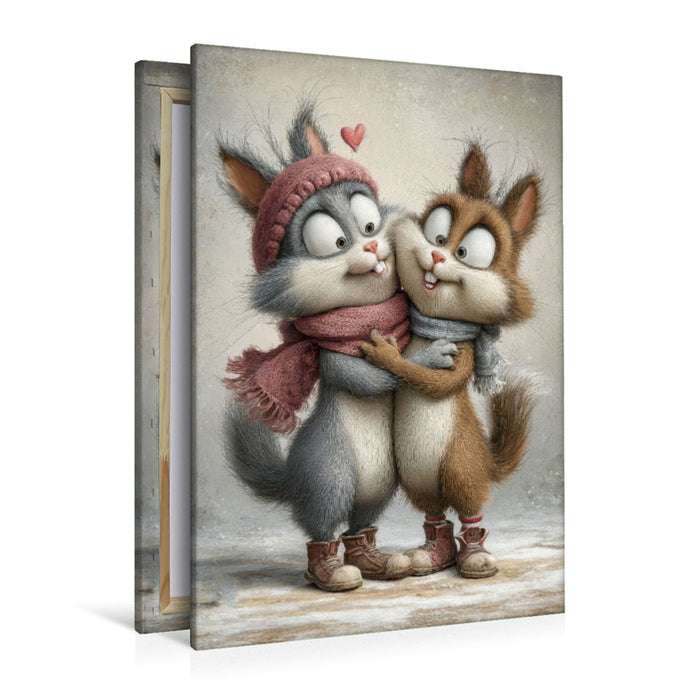 Premium Textil-Leinwand Hasen - Liebe