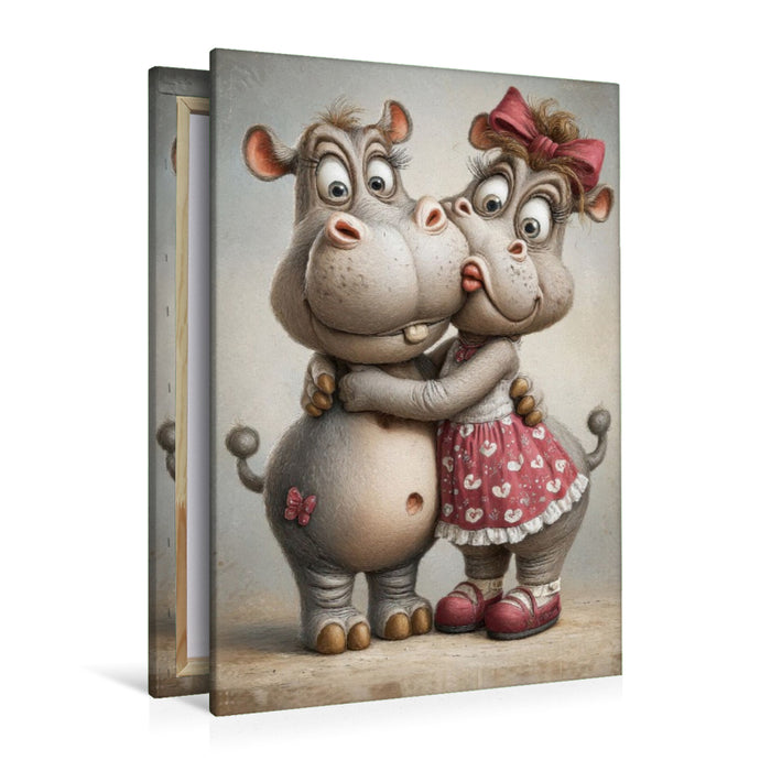 Premium Textil-Leinwand Nilpferd - Liebe