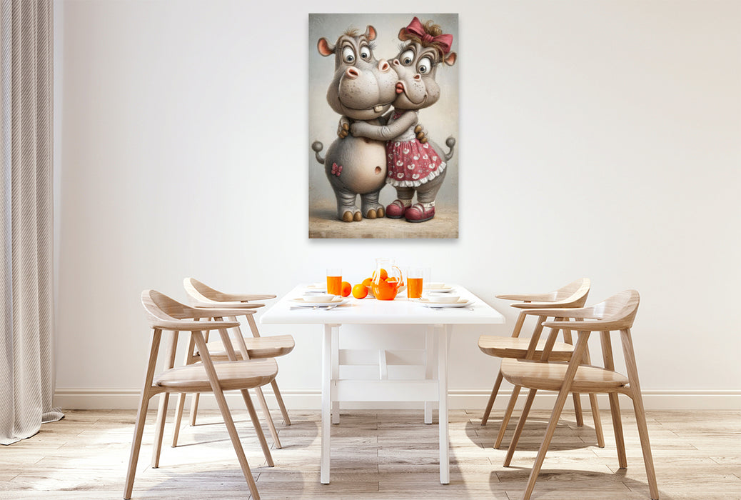 Premium Textil-Leinwand Nilpferd - Liebe