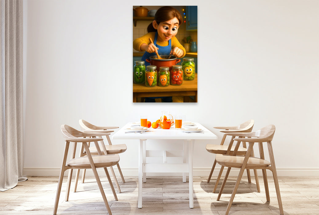 Premium Textil-Leinwand Einkochzauber - Einwecken der eigenen Ernte