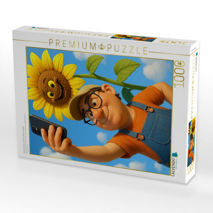 Stolzer Gärtner mit Sonnenblumen Selfie - CALVENDO Foto-Puzzle'