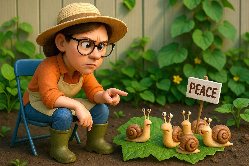 Premium Textil-Leinwand Deutliche Ansprache an die Schnecken im Garten