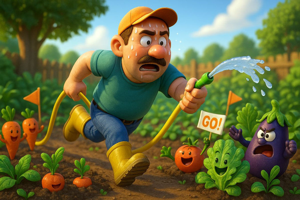 Premium Textil-Leinwand Abendliches Training - Gießen im Garten