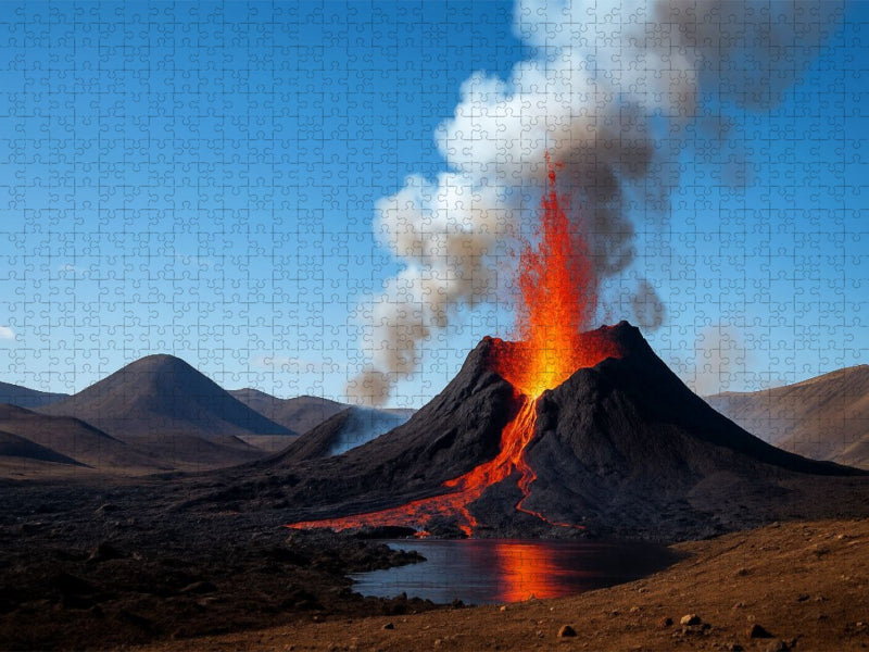 Vuklanausbruch in einer kargen Landschaft - CALVENDO Foto-Puzzle'