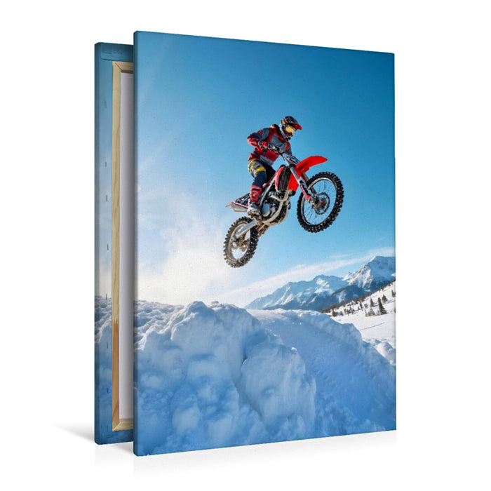 Premium Textil-Leinwand Frozen Flight – Motocross im Schnee