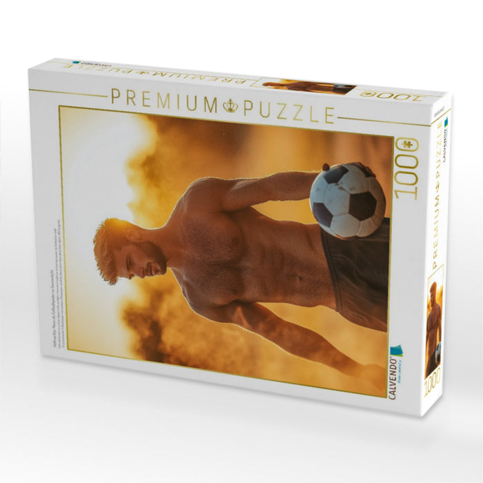 Halbnackter Mann als Fußballspieler im Sonnenlicht - CALVENDO Foto-Puzzle'
