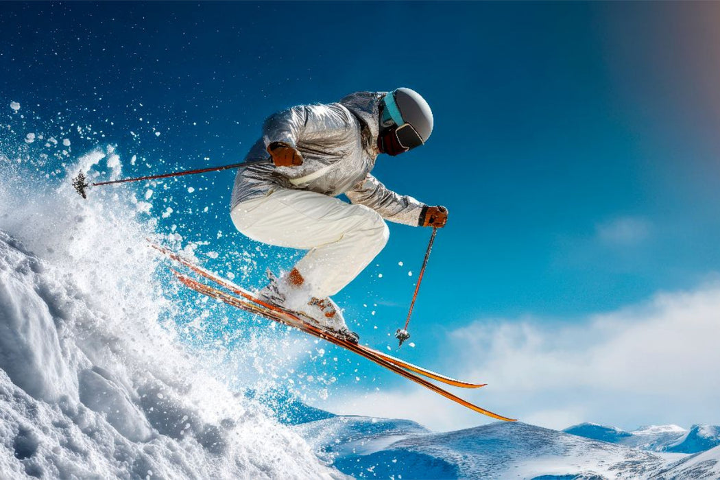 Premium Textil-Leinwand Ein vehemter Sprung über den Hügel